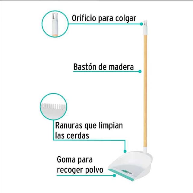 Recogedor plástico con bastón de madera 57024