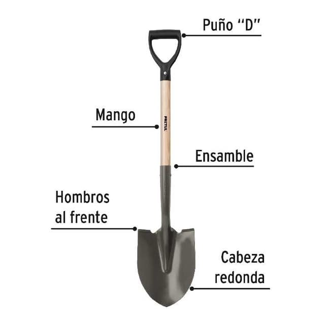 Pala redonda, puño "D", mango 28-1/2", Pretul 22502