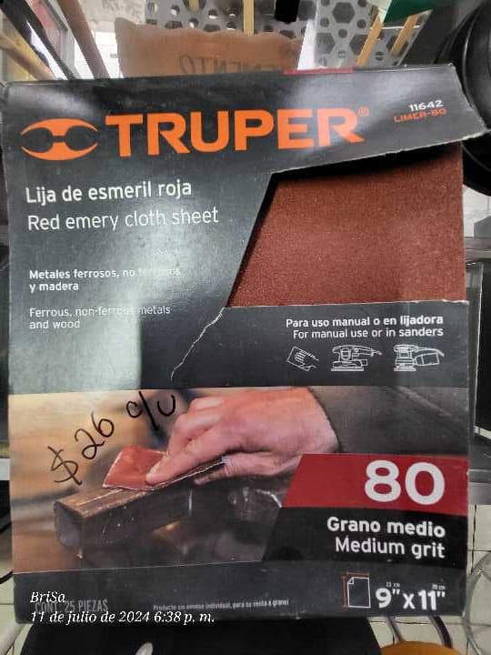 Lija de Esmeril Roja 80 Grano Medio 11642