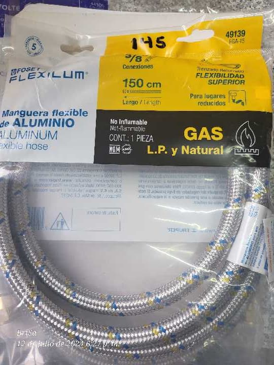 Manguera Flexible de Aluminio de 3/8" GAS 150cm 49139