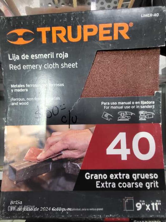 Lija de Esmeril Roja 40 Grano Extra Grueso 11644