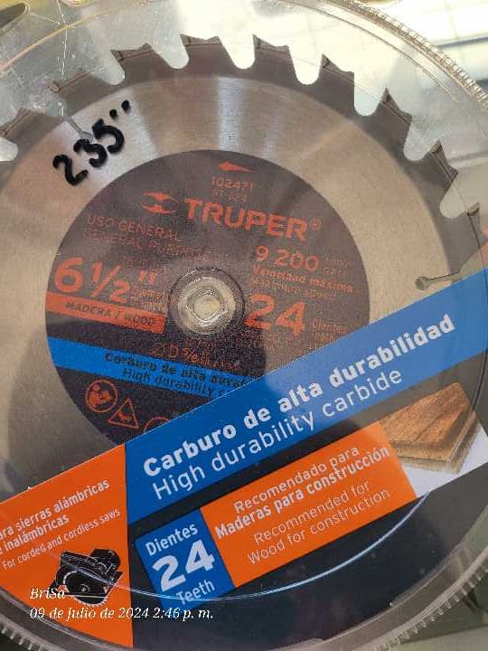 Disco Sierra de 6 1/2" para Madera 102471