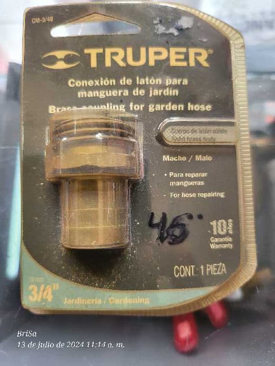 Conexión de Latón para Manguera de Jardín Macho 3/4" 12287