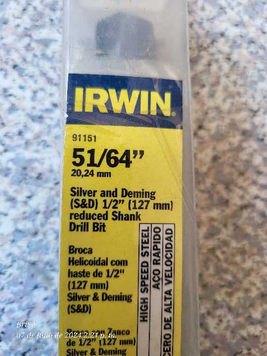 Broca de Acero Alta Velocidad 51/64" 91151