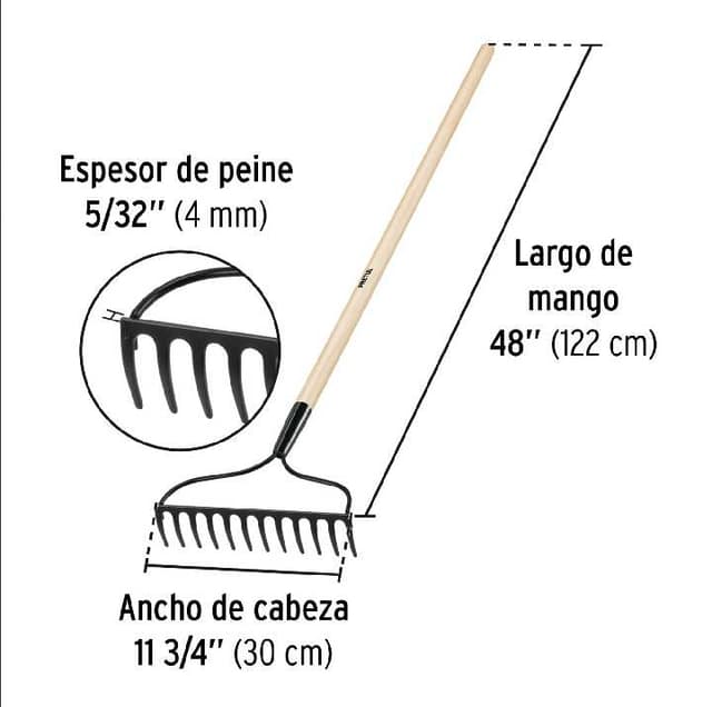Rastrillo jardinero, 12 dientes, Pretul 20613